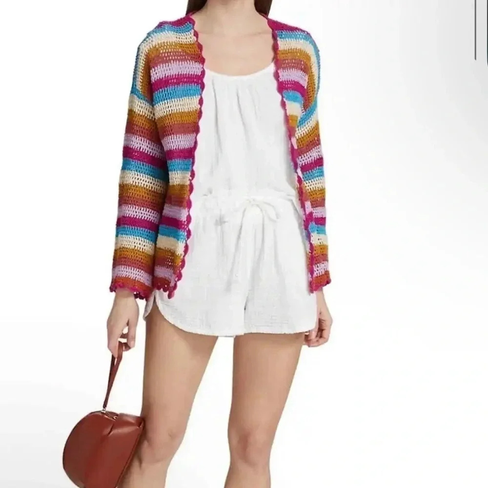 🌈 Xirena Carsyn Crochet Striped Open Cardigan in Dreamstate M NWT 🌈